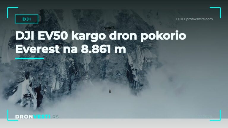 DJI EV50 kargo dron leti iznad snežnog planinskog vrha