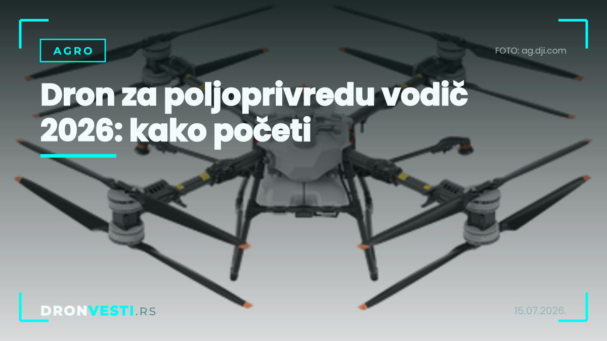 Dron za poljoprivredu vodič — DJI Agras prska usev iznad srpske njive
