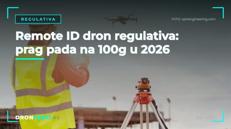 Remote ID dron regulativa prikazana kroz mali dron koji emituje identifikacioni signal u letu