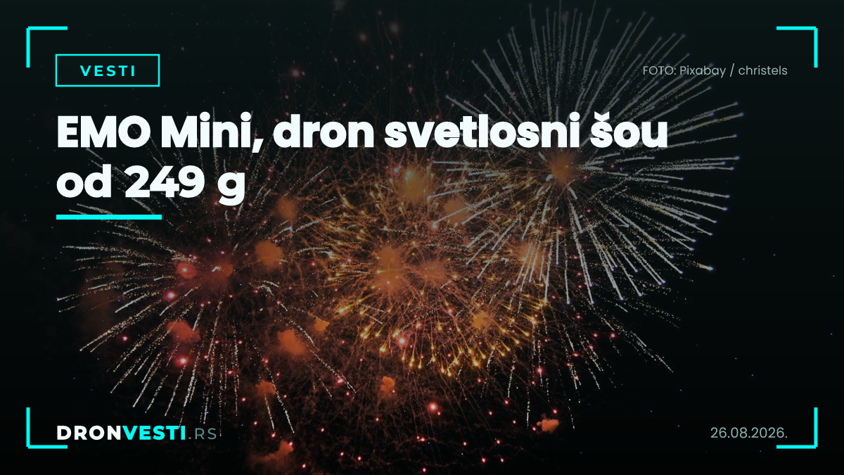 Dron svetlosni šou sa formacijom dronova EMO Mini na noćnom nebu