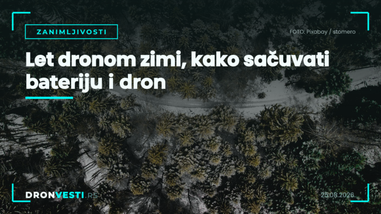 Let dronom zimi iznad zavejanog planinskog pejzaža u Srbiji