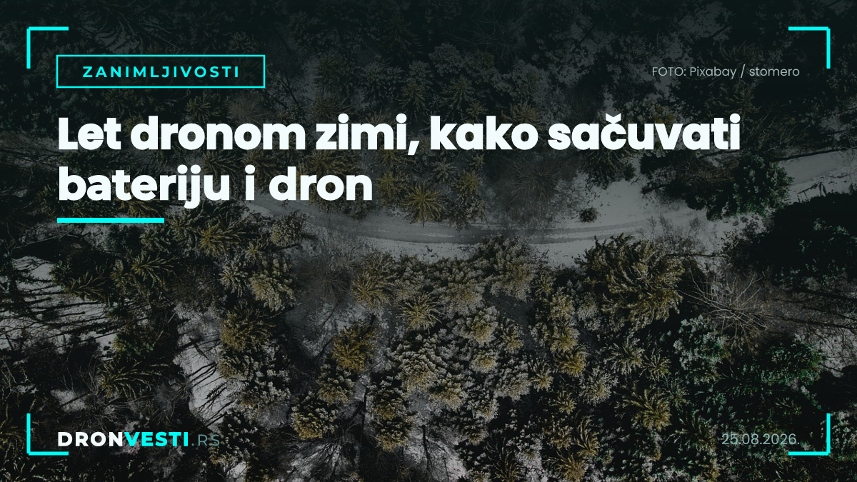 Let dronom zimi iznad zavejanog planinskog pejzaža u Srbiji