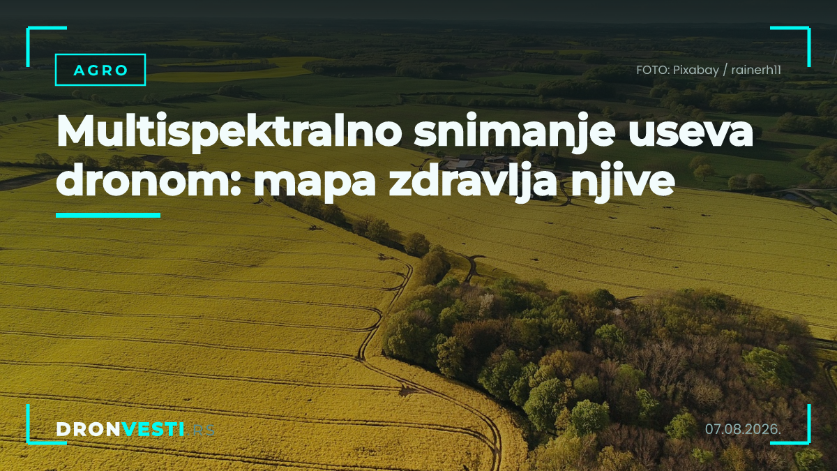 Multispektralno snimanje useva dronom iznad njive sa prikazom NDVI mape zdravlja