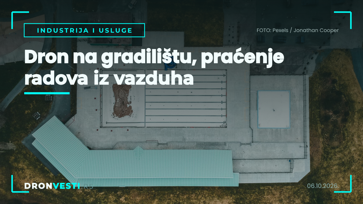 dron na gradilištu tokom praćenja radova iz vazduha
