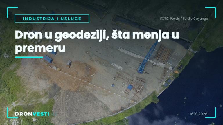 dron u geodeziji iznad gradilišta sa kontrolnim tačkama