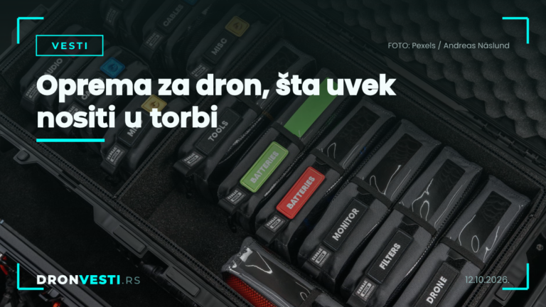 Oprema za dron u torbi, rezervne elise, kartice, kablovi i alat